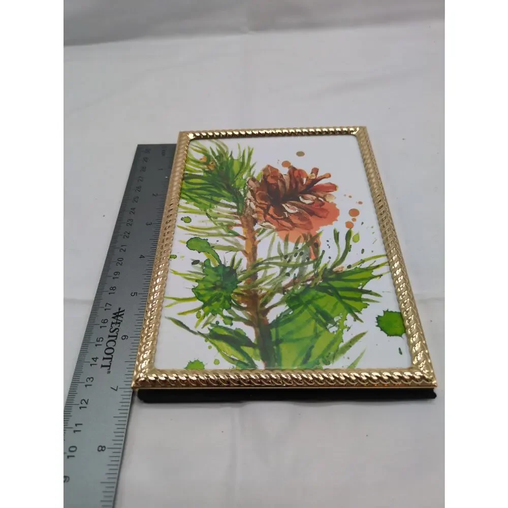 Sheffield Home Brass Frame 5x7 Braided Edge Pinecone Insert Vintage Decor